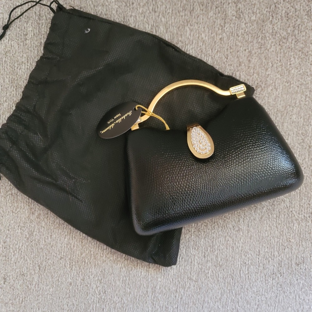 ISABELLA ADAMS New York Black Hard Shell Swarovski Crystals Clutch Shoulder Bag‎